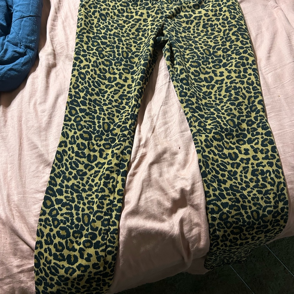Time and Tru Leopard Print Ankle Pants - Green and Black
